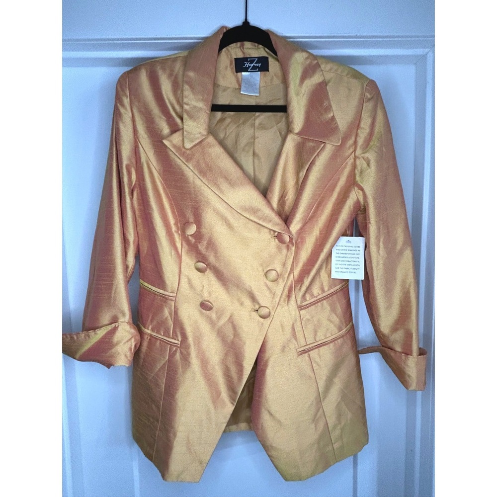 NEW Vintage Harvey Z Women Gold Iridescent Double Breasted Blazer Jacket 10